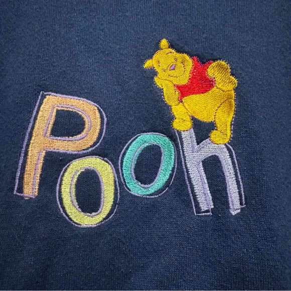 90s vintage Disney Pooh Embroidered Navy womens Sweatshirt - Picture 2 of 4